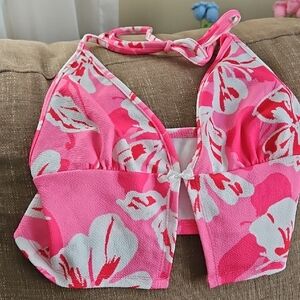 SHEIN Pink and White Floral Tank Top